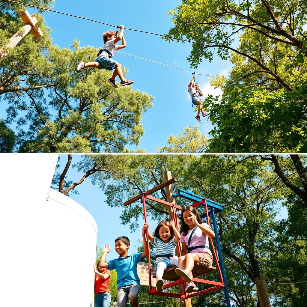 Family enjoying zipline at Ropespark