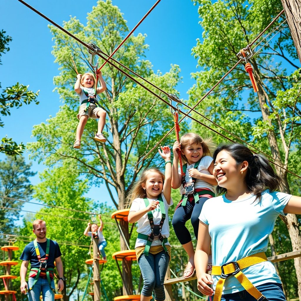 Family enjoying an outdoor adventure at Ropespark