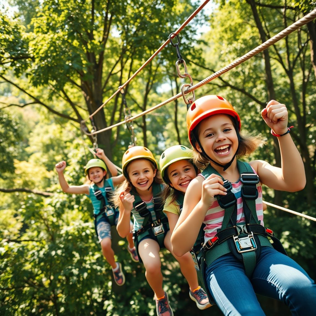 Family ziplining at Ropespark