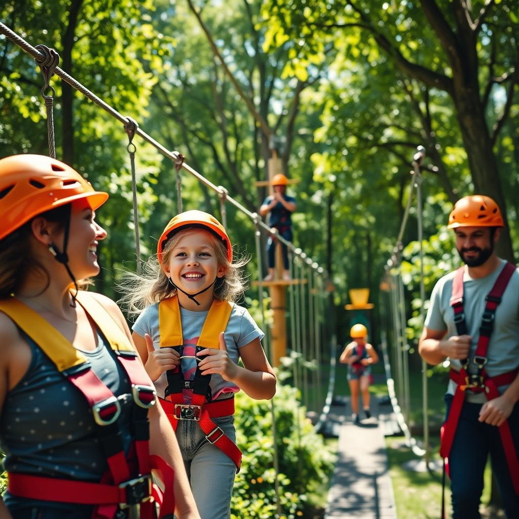 Family enjoying outdoor adventure at Ropespark
