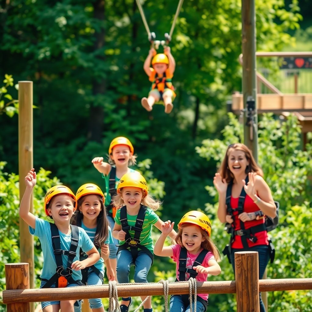 Family enjoying the obstacle course at Ropespark