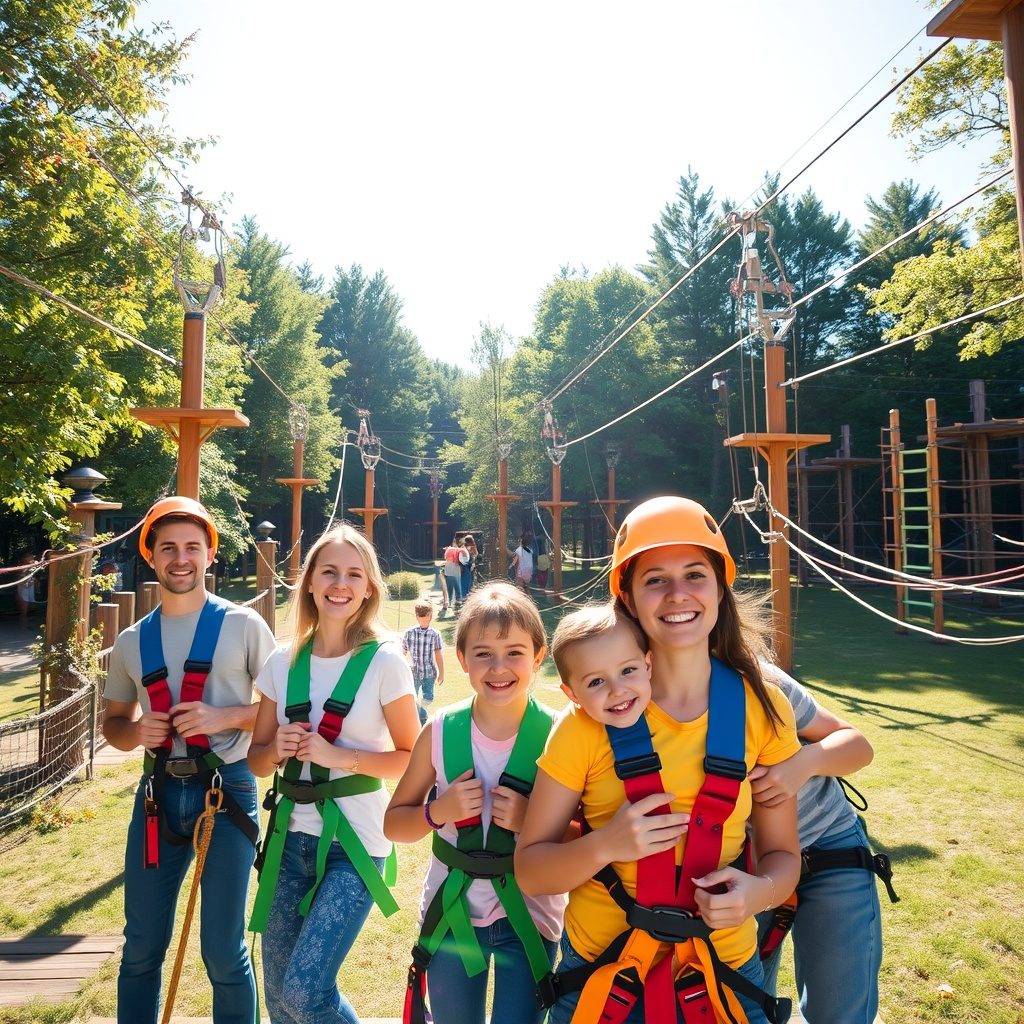 Family enjoying the zipline