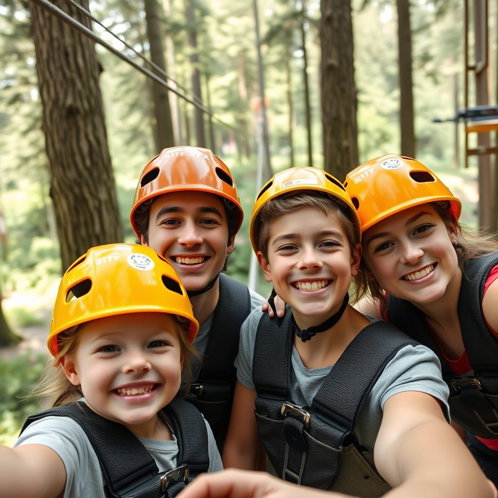 Family on a zipline